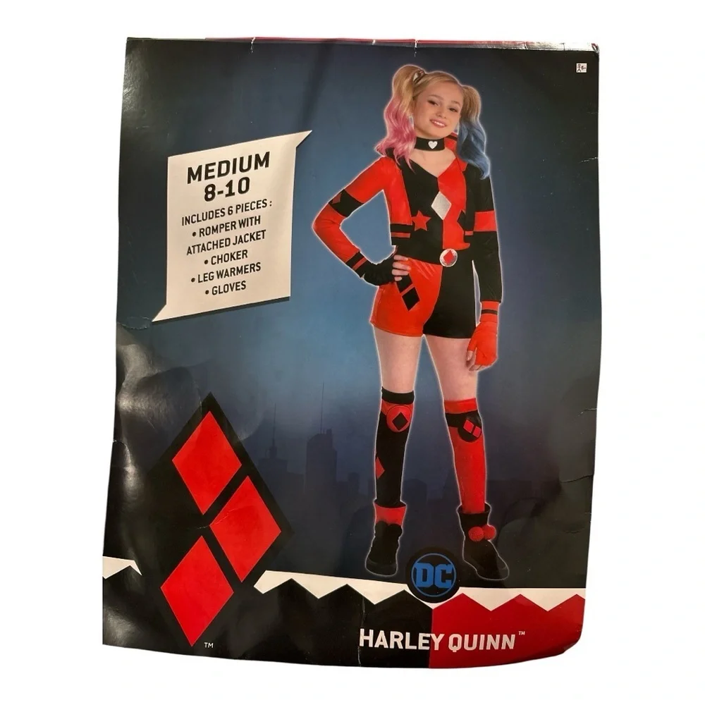 NWT Harley Quinn Halloween Costume Dress Up Cosplay DC Comics Child Medium 8-10 - Picture 1 of 4